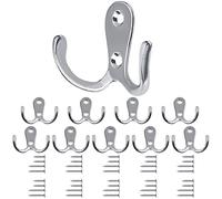 10 ganci appendiabiti Bolatus, appendiabiti doppio, da parete, stile retrò, in metallo, argento, stile vintage, con 40 viti per ganci appendiabiti, bagno, cucina