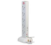 10-Gang Surge Protetto Torre Rete Prolunga Con USB, Bianco - PRO ELEC
