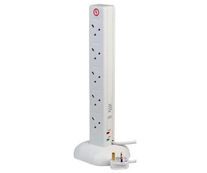 10-Gang Surge Protetto Torre Rete Prolunga Con USB, Bianco - PRO ELEC