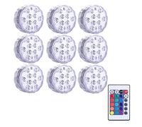 10. GUIDATO Luci sommergibili telecomandate Rgb. Lampada notturna sottomarina a batteria for la lampada subacquea for decorazione del partito vaso della piscina giardino(9 Lamp 1 Controller)