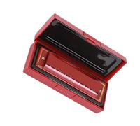 10 Holes Harp Harmonica With Case Brass Stainless Steel Harmonica Studenti armonica (Color : R)