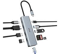 10 in 1 Docking station USB C, Monitor Dopua hub USB C, Adattatore USB C per Laptop (Gigabit Ethernet, 4K HDMI, USB 3.0, PD 100W, 3,5 mm MIC, lettore SD/TF) per MacBook Pro/Air, HP, Lenovo, Dell