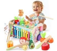 10 in 1 Giochi Montessori 1 Anno, Giocattoli Bambini Cubo Multiattivita Legno Gioco Educativi Bambi con Gioco Pesca, Strumenti Xilofono, Acchiappa La Talpa, Regalo Compleanno 2 3+ Anni 12+ Mesi