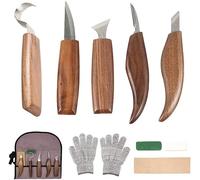10 in 1 Set di Strumenti per Intaglio del Legno Professionali Include 5 Coltelli Pietre Abrasive Cera per Lucidare Cucchiaio di Legno Guanti Resistenti al Taglio e Custodia per lavorazione del legno