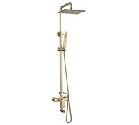 10 inch Rain Shower System Brushed Gold Shower Faucet Set Wall Mounted Brass Shower Combo Set Single Handle Rain Mixer Shower with Handheld Shower, Shower Head, Tub Faucet