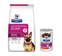 10 kg / 12 kg Hill's Prescription Diet Crocchette + 3 x Hill's Prescription Diet cibo umido gratis! - 10 kg Gastrointestinal Biome + 3 x 370 g Gastrointestinal Biome Pollo umido