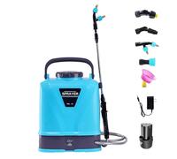 10 l spruzzatore elettrico con batterie 2000 mAh, spruzzatore da giardino con 5 ugelli, 34 cm-63 cm, asta telescopica regolabile, spruzzatore per l'irrigazione, pesticidi, tetto, piante (1 batteria)
