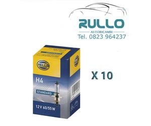 10 LAMPADE LAMPADINE H4 HELLA STANDARD 12V 60/55W P 43T ALOGENA
