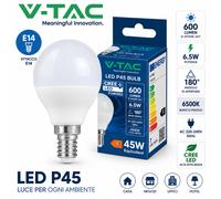 10 LAMPADINE LED V-TAC PRO E14 SFERA 6,5W MINIGLOBO P45 CHIP LED CREE LAMPADA