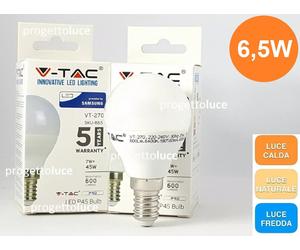 10 LAMPADINE LED V-TAC PRO E14 SFERA 6,5W MINIGLOBO P45 CHIP SAMSUNG LAMPADA