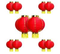 10 lanterne rosse in raso con nappe, paralume tradizionale for lampada a sospensione, lanterna portafortuna, facile da installare, for il capodanno cinese, festa di primavera(Round 2,12in10pcs)