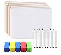 10 Lavagna Bianca A4, Mini Lavagnetta Portatile a Doppia Faccia Piccola con 10 Gomme a Secco per Disegno e Scrittura dei Bambini, Perfetta per Aule, Case e Uffici