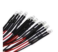 10 LED da 3 mm, 5 Volt, luce bianca fredda (6000 K); con cavo di collegamento da 20 cm e preresistenza integrata.