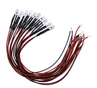 10 LED da 5 mm, 5 Volt, rosso; con cavo di collegamento da 20 cm e resistenza integrata