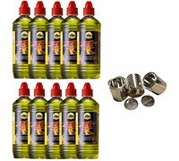 10 litri di gel combustibile e 3 taniche di carburante vuote con un volume di 0,25 litri