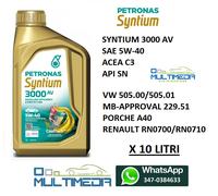 10 LITRI LUBRIFICANTE PETRONAS SYNTIUM 3000 AV 5W-40 ACEA C3 GM DEXOS 2 PERF.