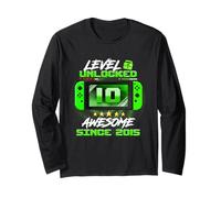 10 Livello di un anno 10 Impressionante sbloccato 2015 10th Birthday Boy Maglia a Manica