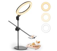 10” Luce Ad Anello con Supporto da Tavolo，ULANZI 10“ Ring Light da Tavolo con Bracci di Sospensione, 5600K Dimmerabile, Luce LED a Cerchio con Porta Telefono per Fotografia e Video, Stream Live