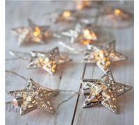 10 luci a LED a forma di stella, funzionamento a batteria, colore: argento Lights4fun