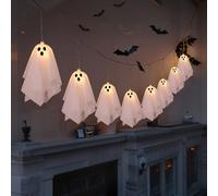 10 Lucine a Filo con Fantasmi Bianchi con Scatola Batteria Impermeabile, Telecomando e 8 modalità, Funzione Timer, Luci a Filo Fantasma per Decorazioni da Festa