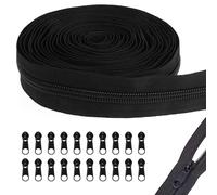 10 m Cerniera Lampo Catena Continua, Larghezza 2,5 cm Cerniera Nylon Continua, Con 20 Zip Cerniera in Metallo, Ideale per Biancheria da Letto, Abiti, Borse, Tessuti, Nero