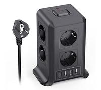 10 M Multipresa Verticale, Torretta Multipresa con 4 Porte USB e 8 Prese di Corrente, Vertical Power Strip con Protezione Dell'interruttore, Adatta per Uffici, Scrivanie e Camere da Letto di Casa