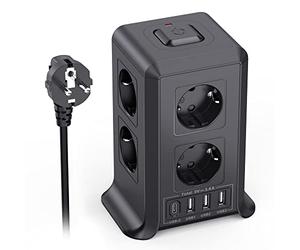 10 M Multipresa Verticale, Torretta Multipresa con 4 Porte USB e 8 Prese di Corrente, Vertical Power Strip con Protezione Dell'interruttore, Adatta per Uffici, Scrivanie e Camere da Letto di Casa