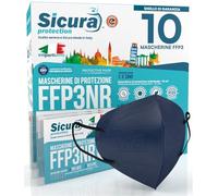 10 Mascherine FFP3 Made in Italy Certificate CE SICURA Blu Elastici Neri