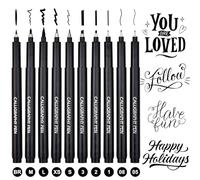 10 matite per calligrafia, ad asciugatura rapida, penne per calligrafia, colore nero, penna per lettering a mano, penna fineliner per scritta, principianti, bullet journal diario, firma disegno