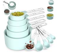10 misurini e cucchiai dosatori, set di misurazione da cucina per uso alimentare in scala trasparente con manico in acciaio inossidabile impilabile e antiruggine per cuocere al forno, cucinare, verde