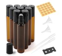 10 ml bottiglie di vetro Roll on per olio essenziale, 10 pezzi marrone bottiglia vuota con rullo in acciaio inox, imbuto, apribottiglie, etichette, pipette per oli essenziali, lozioni, profumi,
