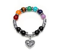 10 MM Beads Yoga bilanciamento braccialetto cuore 7 Chakra argento antico colore Hollow Reiki Bracciale guarigione