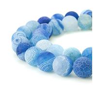 10 mm di agata blu smerigliata non lucidata incrinata opaca gemma gemma filo rotondo perline sfuse per la creazione di gioielli