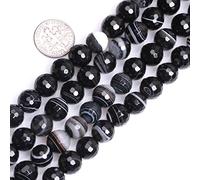 10 mm Onice Nero Agata Pietra Naturale Sfaccettata Perlina Rotonda Semi Preziosa Gemma Perle Sfuse per la creazione di gioielli Filo di perline 38,1 cm Filo di perline fai da te Forniture artigianali