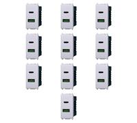 10 MODULI DOPPIA PRESA USB 2.0 TIPO A E 3.1 TIPO C, BIANCO, COMPATIBILE CON VIMAR PLANA, 2 PRESE USB A 5VDC 2,1A, MODULI E FRUTTI 100% COMPATIBILI, MATERIALI DI ALTA QUALITA'