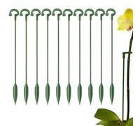 10-Pack Garden Plant Support Stakes - Green Coated Metal Orchid Support Rods - Weatherproof Single Stem Flower Holder for Indoor Potted Plants, Peonies & Roses