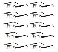10 Paia da Uomo Metallo Montatura Nera Rettangolare Occhiali Lettura Molla Hinge