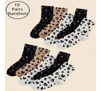 10 paia di calzini a metà polpaccio di colore casuale, con stampa leopardata e motivo a cuore, alla moda e carini per il look selvaggio delle donne 33-36,39-42,36-39,40-43,1 paio casuale [confezione d
