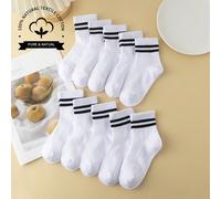 10 Paia Di Calzini A Righe Bianche E Nere Per Bambini, Calzini In Maglia Traspiranti E Assorbenti Per La Primavera E L'Estate Adatti Per Scuola, Calcio E Basket 8-12Y,12-16Y,3-8YA strisceCotone