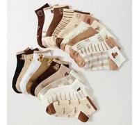 10 paia di calzini corti e semplici per studenti, morbidi e confortevoli, con disegni di orsi marroni, cuori e lettere, adatti per la vita quotidiana, consegna a colori casuali 8-12Y,1-2Y,2-3Y,12-16Y,