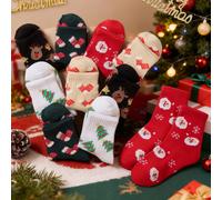 10 paia di calzini natalizi elasticizzati per bambini, con motivi casuali di alberi di Natale, alci e fiocchi di neve, adatti per la vita quotidiana e il travestimento natalizio, comodi e morbidi, tra