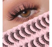 10 paia di ciglia finte a strisce complete, stile europeo e americano, volumizzate super dense e soffici, dall'aspetto naturale, design a punta affusolata 3D, radici nere estremamente sottili e ben de