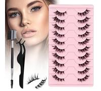 10 paia di ciglia finte arricciate a D, ciuffetti naturali per un look voluminoso fai da te, ciglia finte russe con pinzette a pennello, ciglia finte occhio di gatto