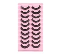 10 paia di ciglia finte in finto visone effetto occhio di gatto, con espressione naturale ibrida 3D, mosse, morbide, fatte a mano, riutilizzabili, con curvatura a D (DH06-03)