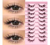 10 paia di ciglia finte naturali e arricciate a forma di occhio di gatto, con stelo trasparente, adatte per il cosplay, ideali per principianti, ciglia a strisce, ciglia finte Fibra chimica