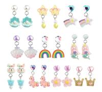 10 paia di orecchini a clip per bambini, a forma di stella e sirena, arcobaleno, orecchini colorati senza fori, per ragazze, per tutti i giorni, per feste di compleanno, feste in costume, feste