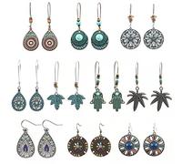 10 pairs Bohemian Earrings Vintage Dangle Drop Hook Earrings Metal Hollow Leaves Heart Earrings Leaf Shape Earrings For Women Girls