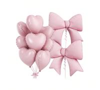 10 palloncini a forma di cuore rosa da 18 pollici e 1 palloncino a forma di fiocco rosa da 38 pollici in foil elio, per decorazioni di feste di San Valentino, festa di nascità, addio al nubilato, fida