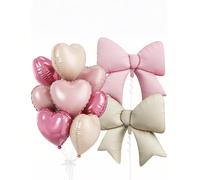 10 palloncini a forma di cuore rosa e bianchi da 18 pollici, 1 palloncino a forma di fiocco rosa e crema da 38 pollici, decorazioni per feste di compleanno di ragazze, San Valentino, festa di nascità,