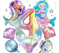 10 palloncini a forma di sirena, 4° compleanno, decorazione per ragazze, a forma di sirena, in pellicola, per il compleanno dei bambini, per feste subacquee, decorazione a tema oceano